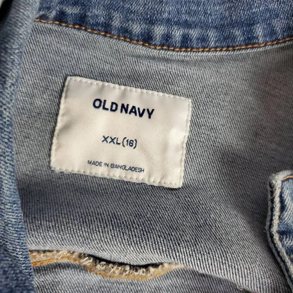 Old Navy Girls Jean Jacket Size XXL (16) Blue Denim Button Front Pockets Stretch